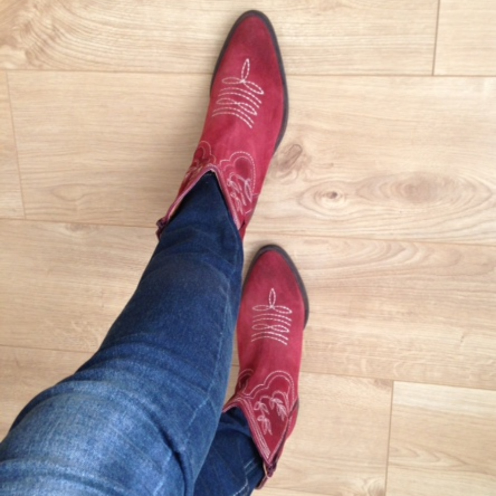 Leather ankle boots western biker distressed